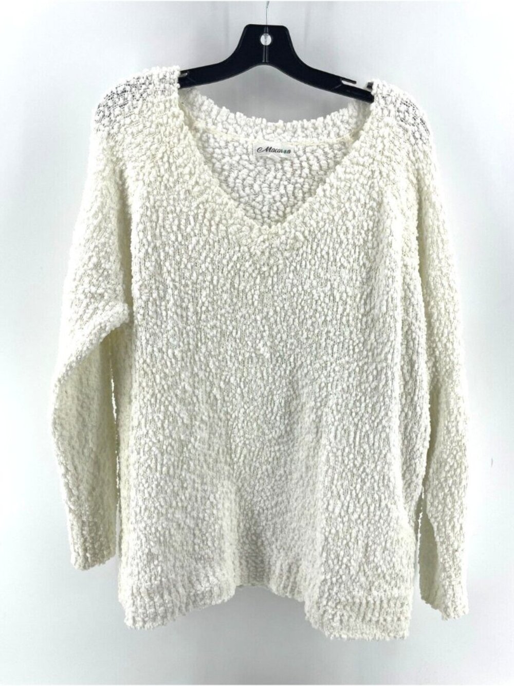 Macaroon Women's White V Neck Loose Knit Long Sleeve Sweater Size Small